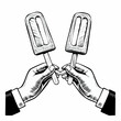 © kalogr - Two Hand Holding Popsicle Images vector Isolated on white Background.