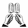 © kalogr - Two Hand Holding Popsicle Images vector Isolated on white Background.
