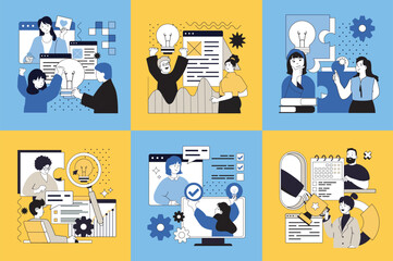 Wall Mural - all good ideas concept of social media banners set for web design. people thinking, searching soluti