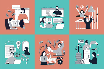 Wall Mural - business and finance concept of social media banners set for web design. people making financial ana