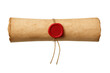 © Michael - Vintage parchment scroll bound with twine, sealed by crimson wax, symbolizing historical legal documentation against transparent backdrop