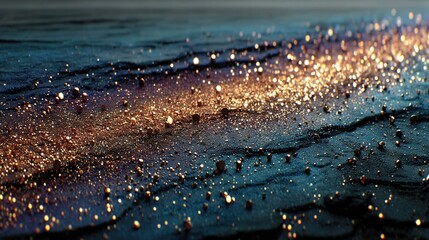 Wall Mural -   A clear photo of water and sand with a slightly out-of-focus image of the shoreline
