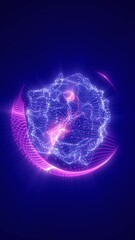 Wall Mural - abstract glowing digital sphere composed of purple and blue particles, highlighted by dynamic pink w