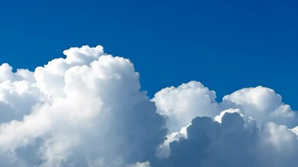 Wall Mural - Fluffy Cumulus Clouds Against Blue Sky: A breathtaking view of fluffy cumulus clouds floating majestically against a vibrant blue sky, capturing the serene beauty of nature.