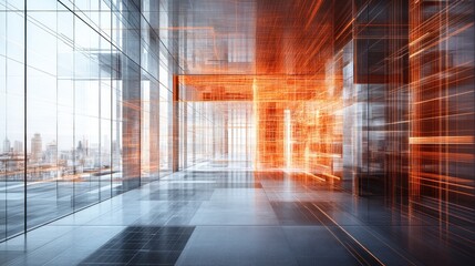 Wall Mural - futuristic architecture interior design with glowing lines in a building showcasing the integration 