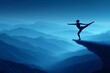 © Multiverse - Dancer strikes a pose on a cliff edge against a serene blue mountain backdrop during twilight