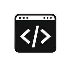 Software Coding Window with Programming Symbol in Black and White Technology Interface