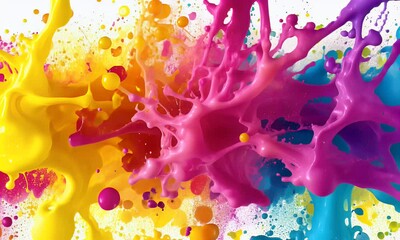 Wall Mural - Vibrant Color Paint Explosion on White Background