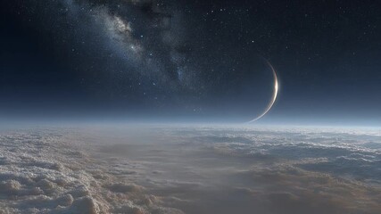Wall Mural - Crescent Planet Over Cloud Layer at Night