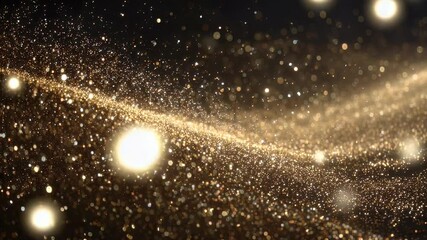 Wall Mural - Golden Glitter Particles Shimmering on Dark Background