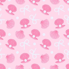 Naklejka na meble Pink coquette seashells seamless pattern 