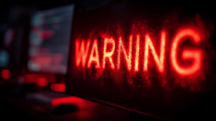Laptop screen flashes a bold warning message indicating a severe cyber threat and system breach alert.

