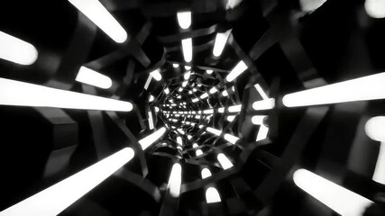 Black  white tunnel view illuminated rods perspective