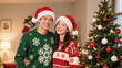 © Hamid - A festive, joyful portrait of a couple celebrating Christmas in a cozy indoor setting. Christmas, Christmas Tree, Merry Christmas, Christmas Background, Christmas Lights