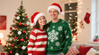 © Hamid - A festive, joyful portrait of a couple celebrating Christmas in a cozy indoor setting. Christmas, Christmas Tree, Merry Christmas, Christmas Background, Christmas Lights