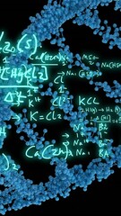 Wall Mural - animation of mathematical equations over dna strand on black background