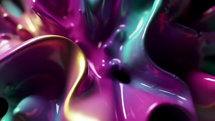 Abstract 3d Render of Wavy Glossy Purple Green Surface Texture Background