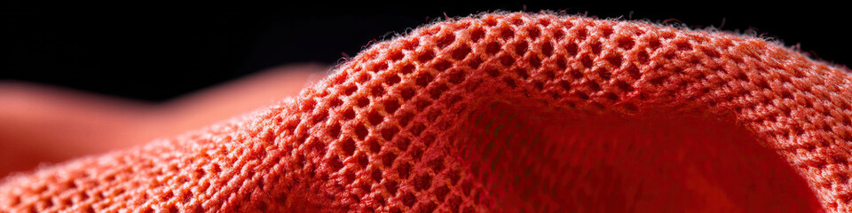 Close-up of Reddish-Orange Knitted Mesh Fabric