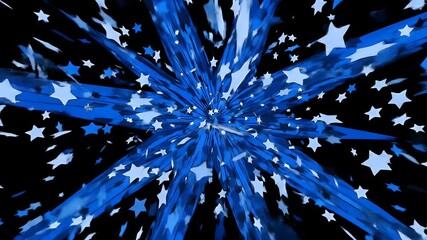 Wall Mural - starburst explosion in blue and white against black background, abstract art