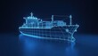 © K silver - 3d wireframe model of cargo ship marine industry digital art futuristic environment side view technology concept