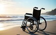 © yang - wheelchair on the beach. High quality