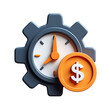 © PNG STORE - Efficient time management for financial growth, a 3D icon with a clock, gear, and coin symbolizing productivity and investment.