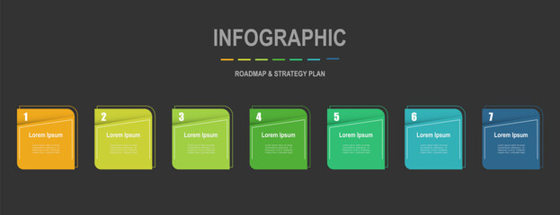 Wall Mural - For business concept with 7 steps infographics, multicolor rectangle shape, design for workflow layout, diagram, annual report, web design. vector illustration