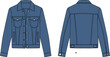 © Titan - Men’s denim jacket flat vector cad illustration front and back view, fashion technical sketch, casual outerwear design drawing