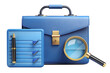 © MSTHIRAMONY - Blue Briefcase with Checklist and Magnifying Glass on transparent background