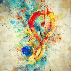 Wall Mural - elegant treble clef design with colorful abstract splash effect