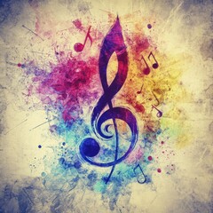 Wall Mural - elegant treble clef with colorful spray and abstract background