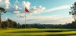 © chanwut - Serene golf course with putting green, flagstick, and hole Ideal for tournament invitation,   prize,  red