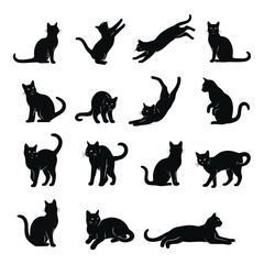   Different Pose Cat Silhouettes Vector Collection
