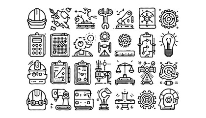 minimalist engineering-themed line art icons