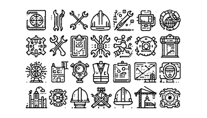 minimalist engineering-themed line art icons