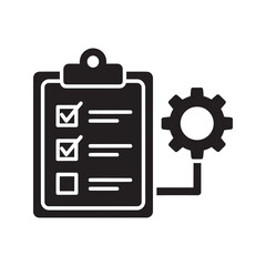 Wall Mural - project management icon with clipboard checklist and gear representing operational process control s
