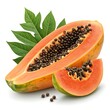 © RmGraphix - Half papaya with seeds and slice isolated on white background