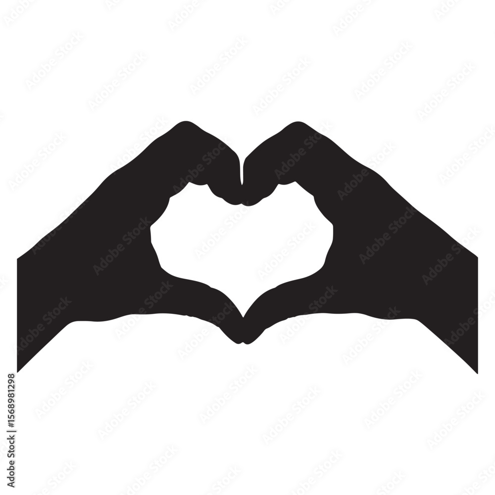 Two hands forming a heart shape silhouette black and white simple ...