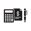 © Vector IMG - Financial accounting icon with calculator bill and pen for bookkeeping budget planning expense tracking and business calculation tasks vector solid glyph