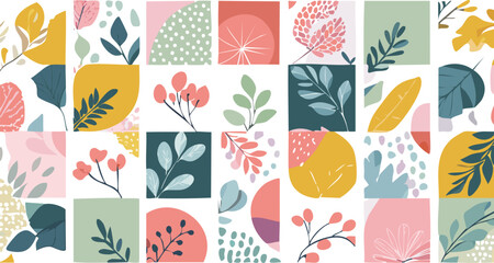 abstract flowers, organic nature shapes, plants in paper cut collage style. Trendy pastel modern floral illustration. Vector summer design for cards, textile, posters.children, leaf, collage, 