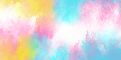 Wall Mural - Beautiful abstract watercolor background paint texture. Color splashing on paper with watercolor splashes, grunge. Background. beautiful fluffy clear colorful brush colorful cloudy design.