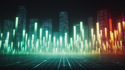 Wall Mural - futuristic cityscape at night: a glowing cityscape with neon colors and towering buildings lights up
