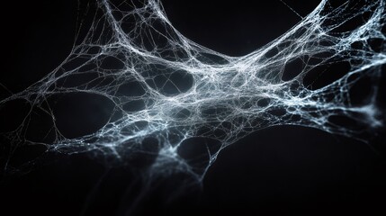 Spider web glowing on dark background creating intricate pattern