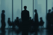 © Aa - Group Meeting with Backlit Silhouette of Person Facing City View, motion blur Business concept, motion bokeh background