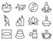 © OpaDesign - Wellness icon set with yoga, tea, candles, and balance. Vector icon. Editable stroke.
