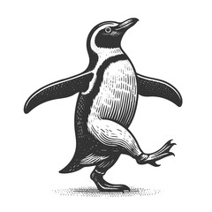 Wall Mural - dancing penguin sketch engraving generative ai fictional character vector illustration. scratch boar