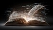 © Justlight - Striking visual of a glowing open book emanating light from its pages with dynamic floating words that reflect the innovative intersection of technology and education inspiring a new