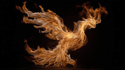 Wall Mural - Close-up of a dancing flame forming the shape of a soaring phoenix
