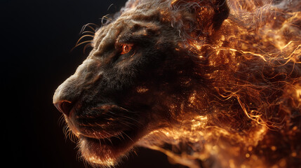 Wall Mural - Flickering fire shaping into a lionâs head, detailed and fierce