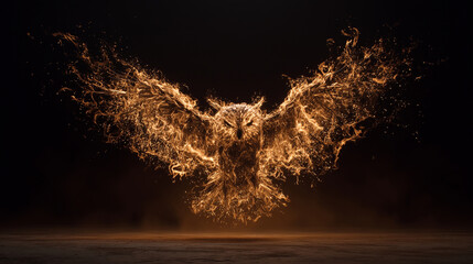 Wall Mural - A burst of fire taking the form of an owl mid-flight